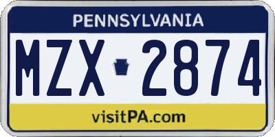 PA license plate MZX2874