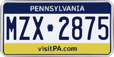 PA license plate MZX2875