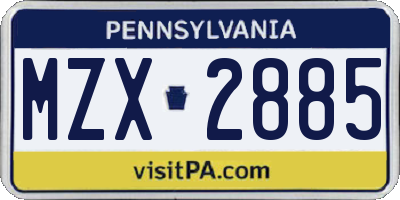 PA license plate MZX2885