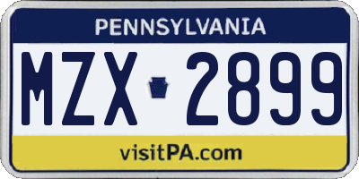 PA license plate MZX2899