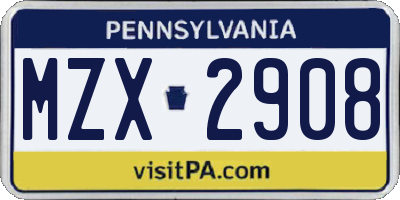 PA license plate MZX2908