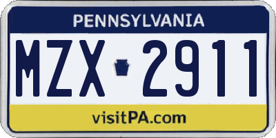 PA license plate MZX2911