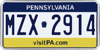 PA license plate MZX2914