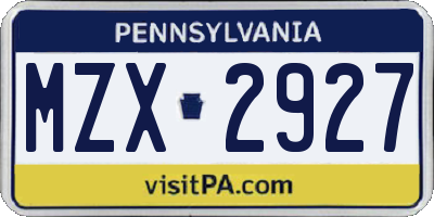 PA license plate MZX2927