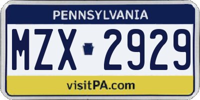 PA license plate MZX2929