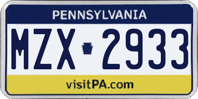PA license plate MZX2933