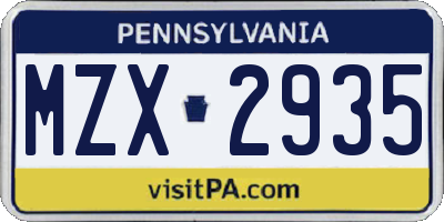 PA license plate MZX2935