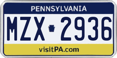 PA license plate MZX2936