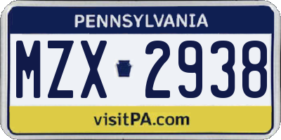 PA license plate MZX2938