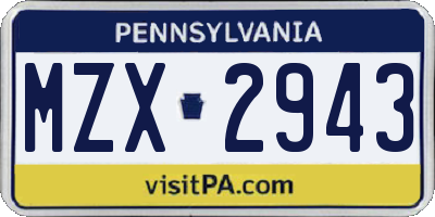 PA license plate MZX2943