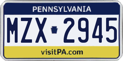 PA license plate MZX2945