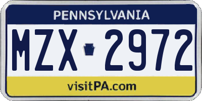 PA license plate MZX2972