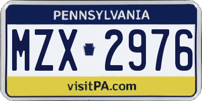 PA license plate MZX2976