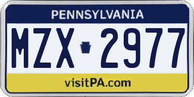 PA license plate MZX2977
