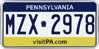 PA license plate MZX2978