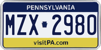 PA license plate MZX2980