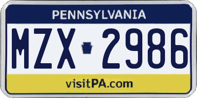 PA license plate MZX2986