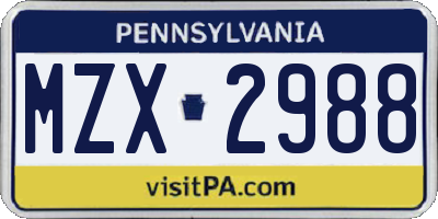 PA license plate MZX2988