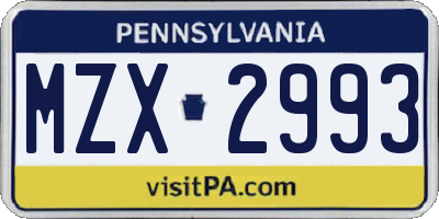 PA license plate MZX2993