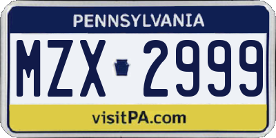 PA license plate MZX2999