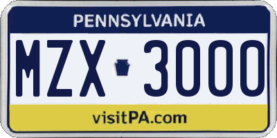 PA license plate MZX3000
