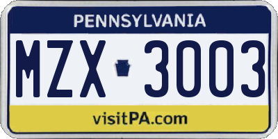 PA license plate MZX3003