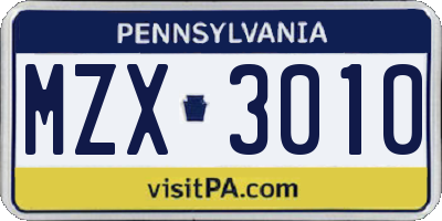 PA license plate MZX3010