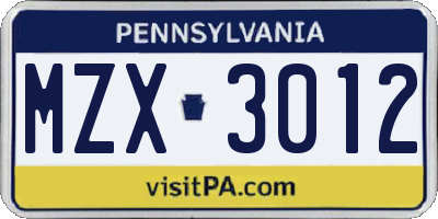 PA license plate MZX3012