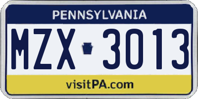 PA license plate MZX3013
