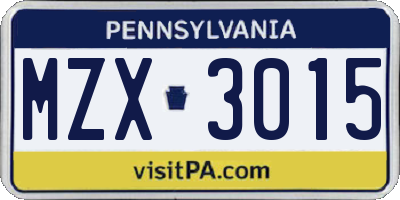 PA license plate MZX3015