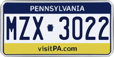 PA license plate MZX3022