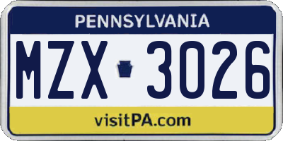 PA license plate MZX3026