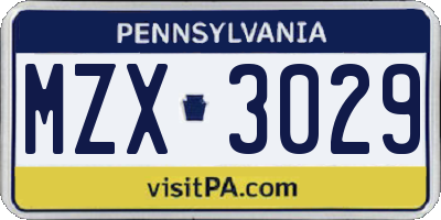 PA license plate MZX3029