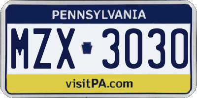 PA license plate MZX3030