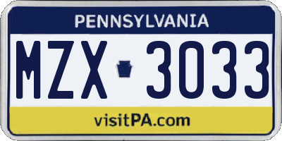 PA license plate MZX3033
