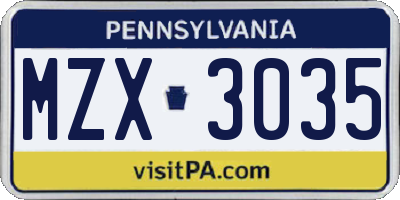 PA license plate MZX3035