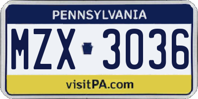 PA license plate MZX3036