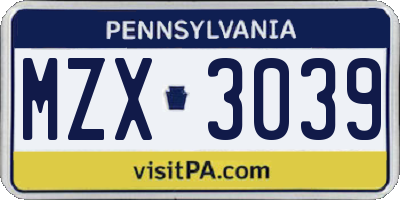PA license plate MZX3039