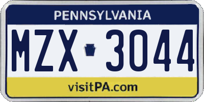 PA license plate MZX3044