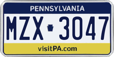 PA license plate MZX3047