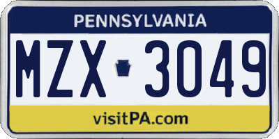PA license plate MZX3049