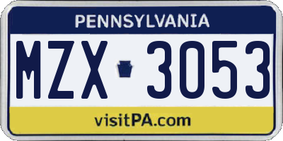 PA license plate MZX3053