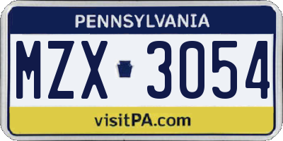 PA license plate MZX3054