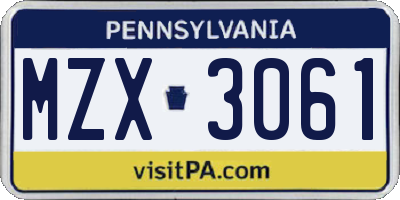 PA license plate MZX3061