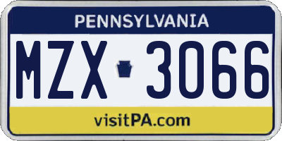 PA license plate MZX3066