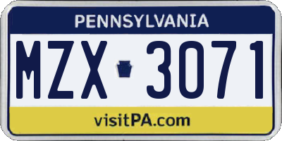 PA license plate MZX3071