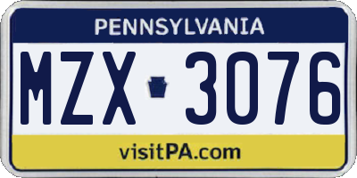PA license plate MZX3076