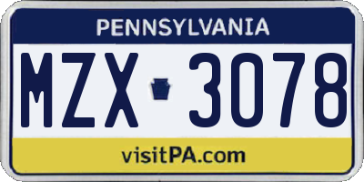 PA license plate MZX3078