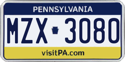PA license plate MZX3080