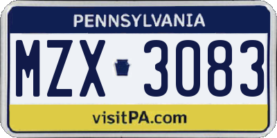 PA license plate MZX3083